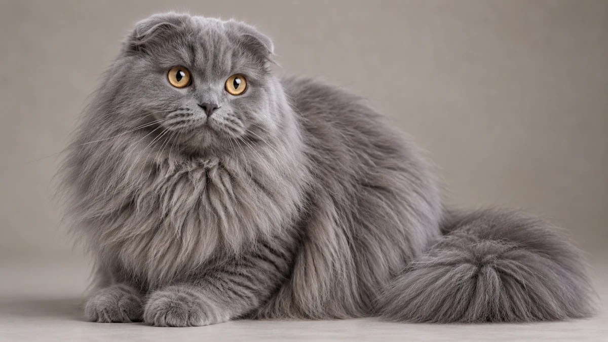 Scottish Fold Longhair kedi — mavi (gri)