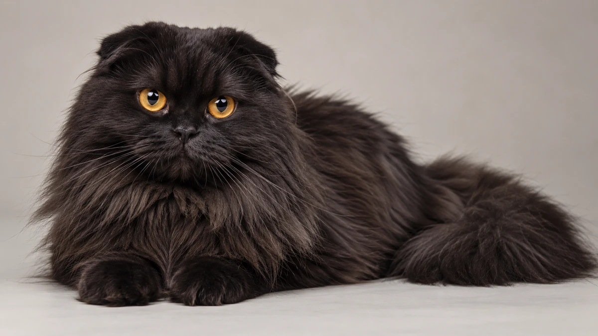 Scottish Fold Longhair kedi — siyah
