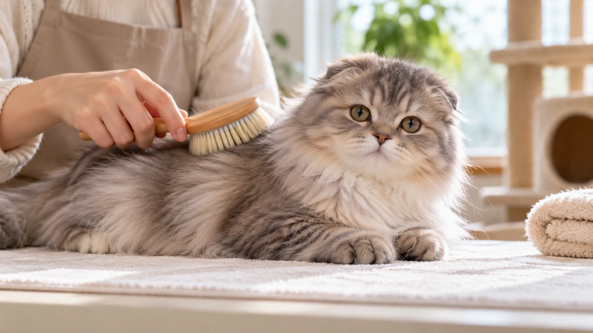 Scottish Fold Longhair yavru kedi — tüy bakımı ve fırçalama