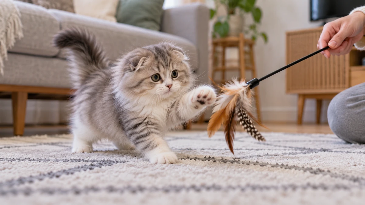 Scottish Fold Longhair yavru kedi — oyun ve eğitim