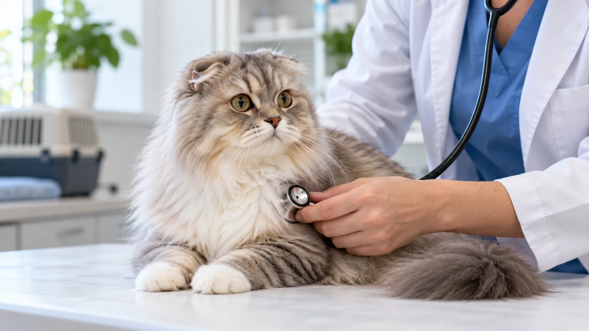 Scottish Fold Longhair kedi — veteriner kontrolü